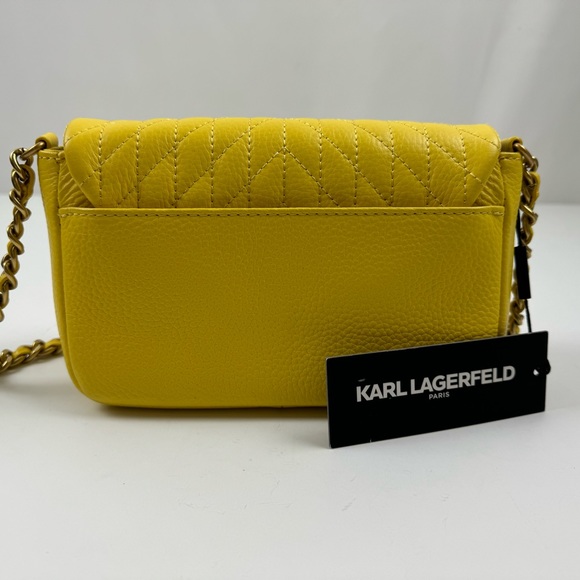 NWT KARL LAGERFELD AGYNESS SHOULDER BAG CROSSBODY PURSE YELLOW LEATHER $228 - Picture 6 of 8
